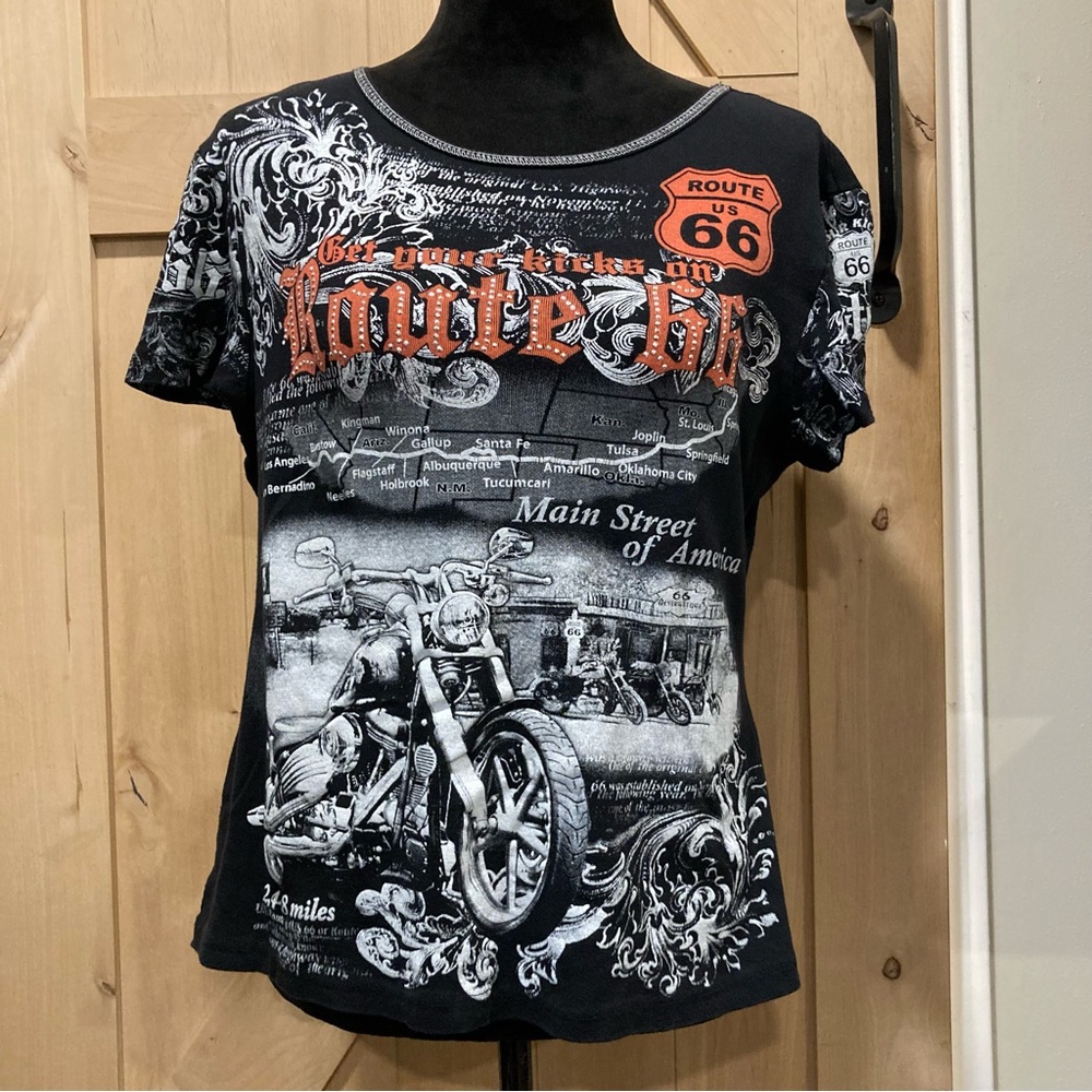 Route 66 Graphic T-Shirt Big Bang Made in USA XL Motorcycle